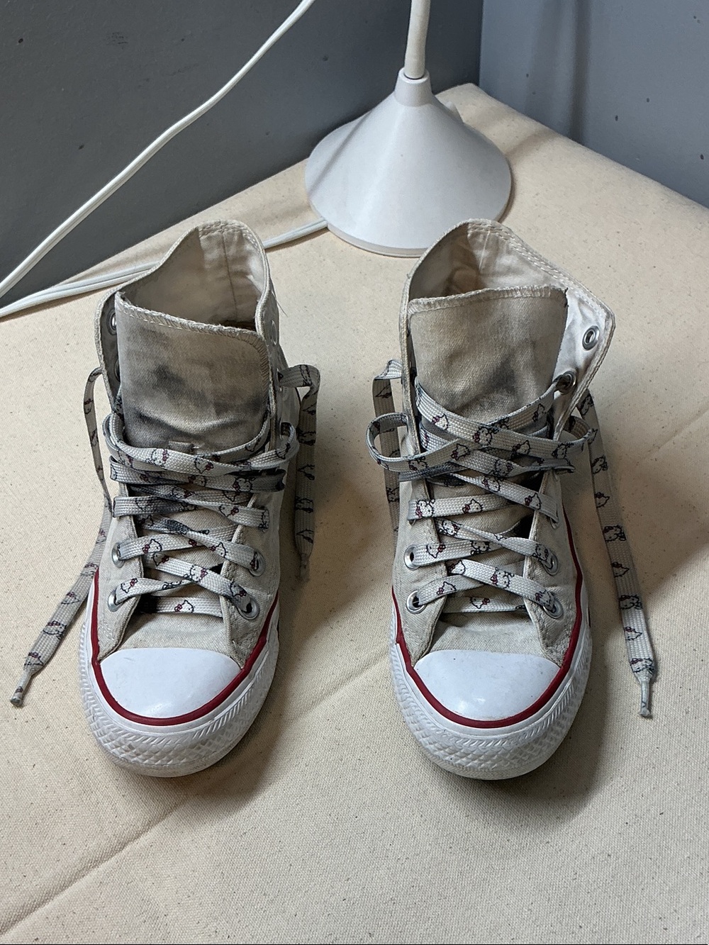 Converse Beige High-Top Sneakers with Red Accent size 4.5